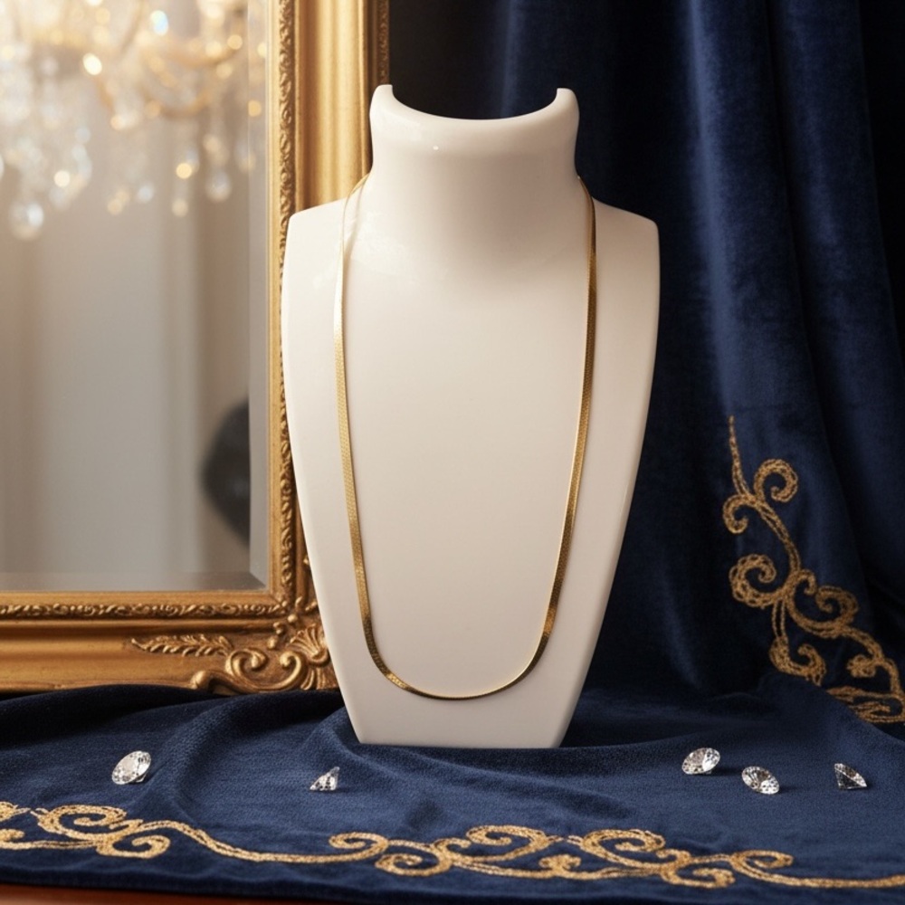 Gold Herringbone Necklace - Women Jewelry 3mm